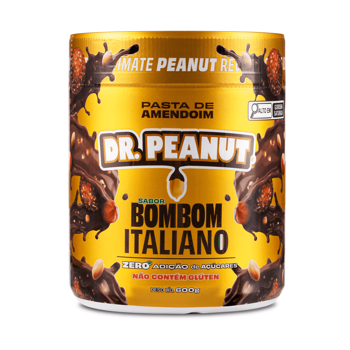 Dr. Peanut Pasta de Maní Bombom Italiano 600g, vista frontal del envase