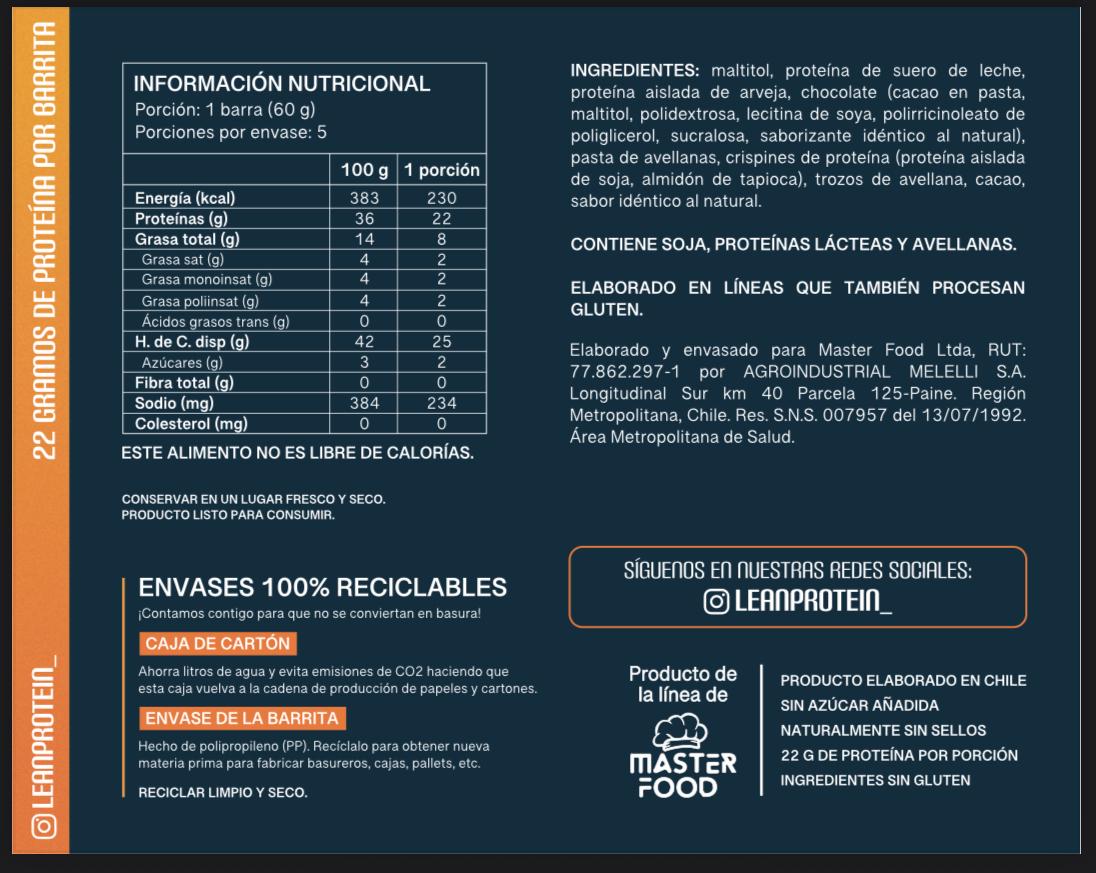 Lean Protein Chocolate / Avellana — Caja de 5 barras