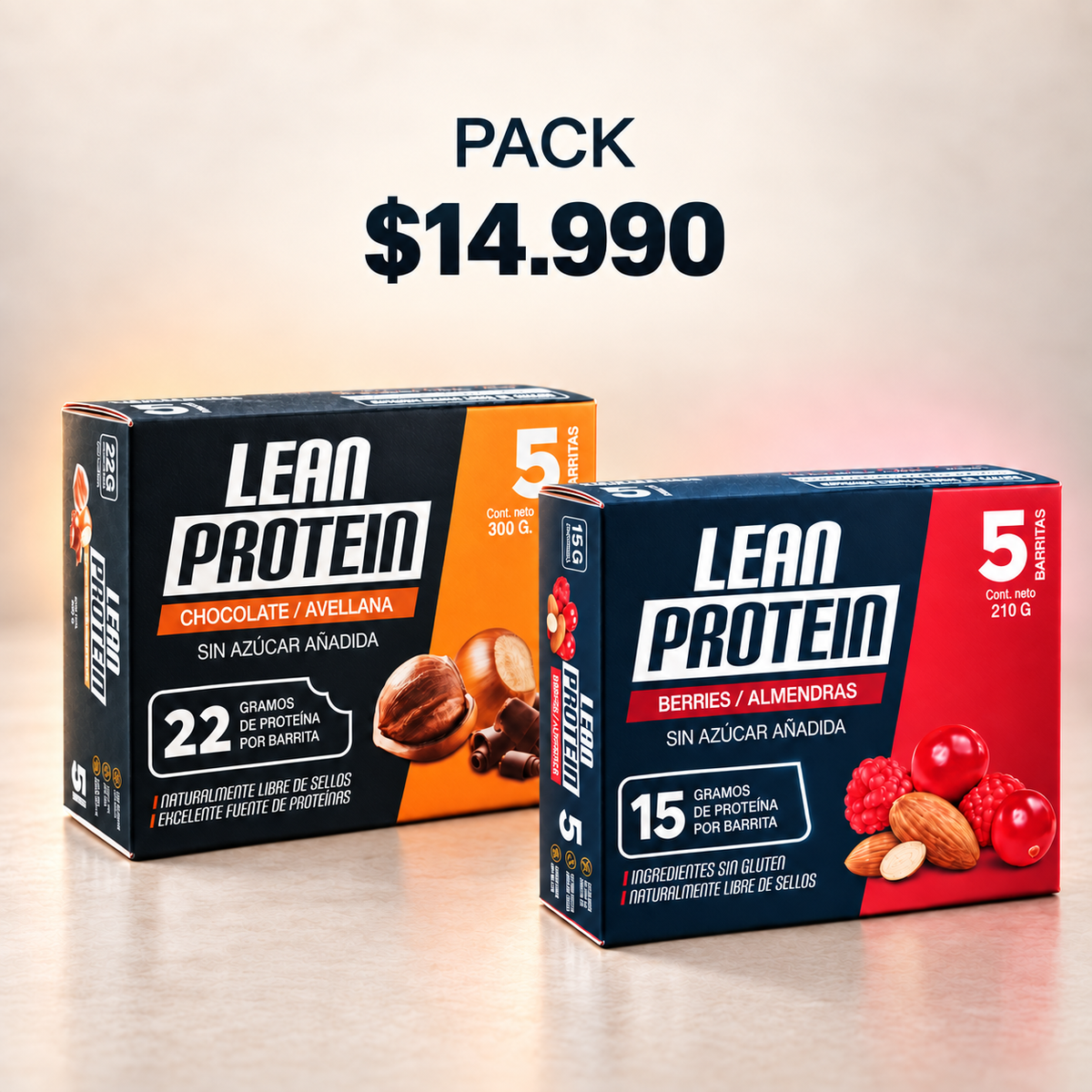 Pack dúo de displays Lean Protein Chocolate Avellana y Berries Almendras