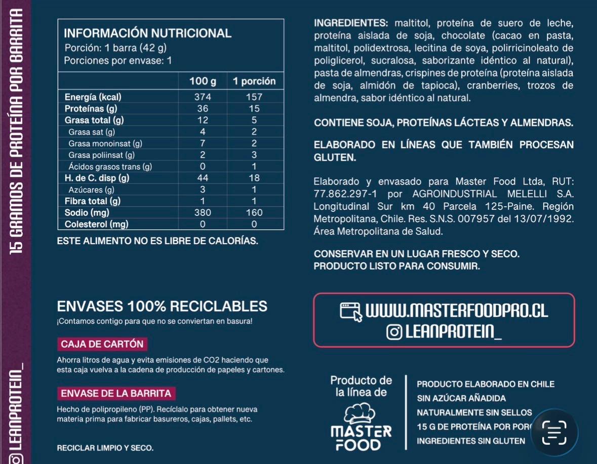 Lean Protein Berries / Almendras — Caja de 5 barras