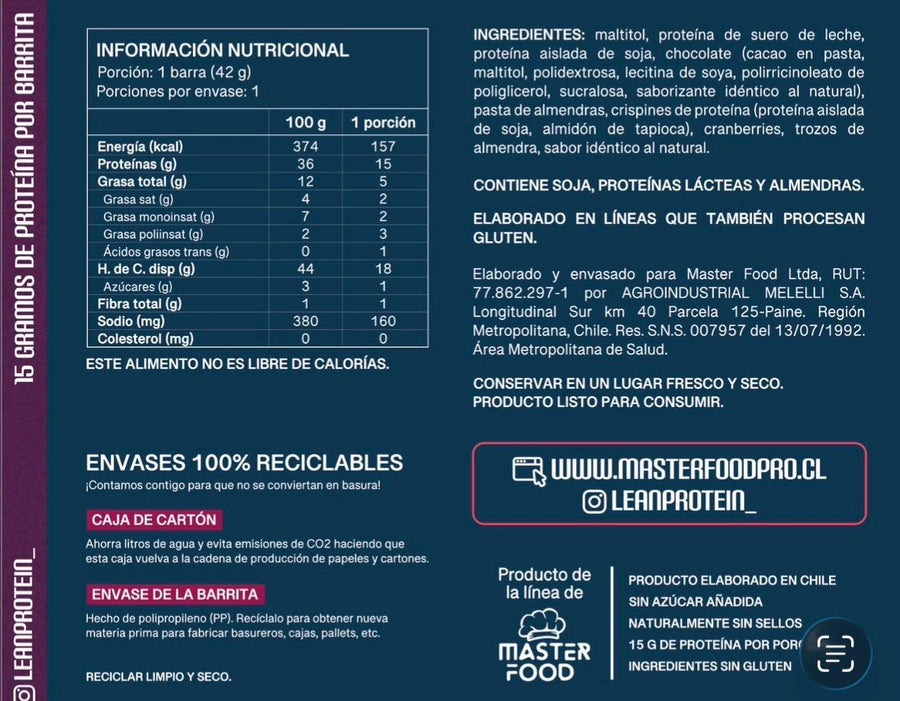 Lean Protein Berries / Almendras — Caja de 5 barras
