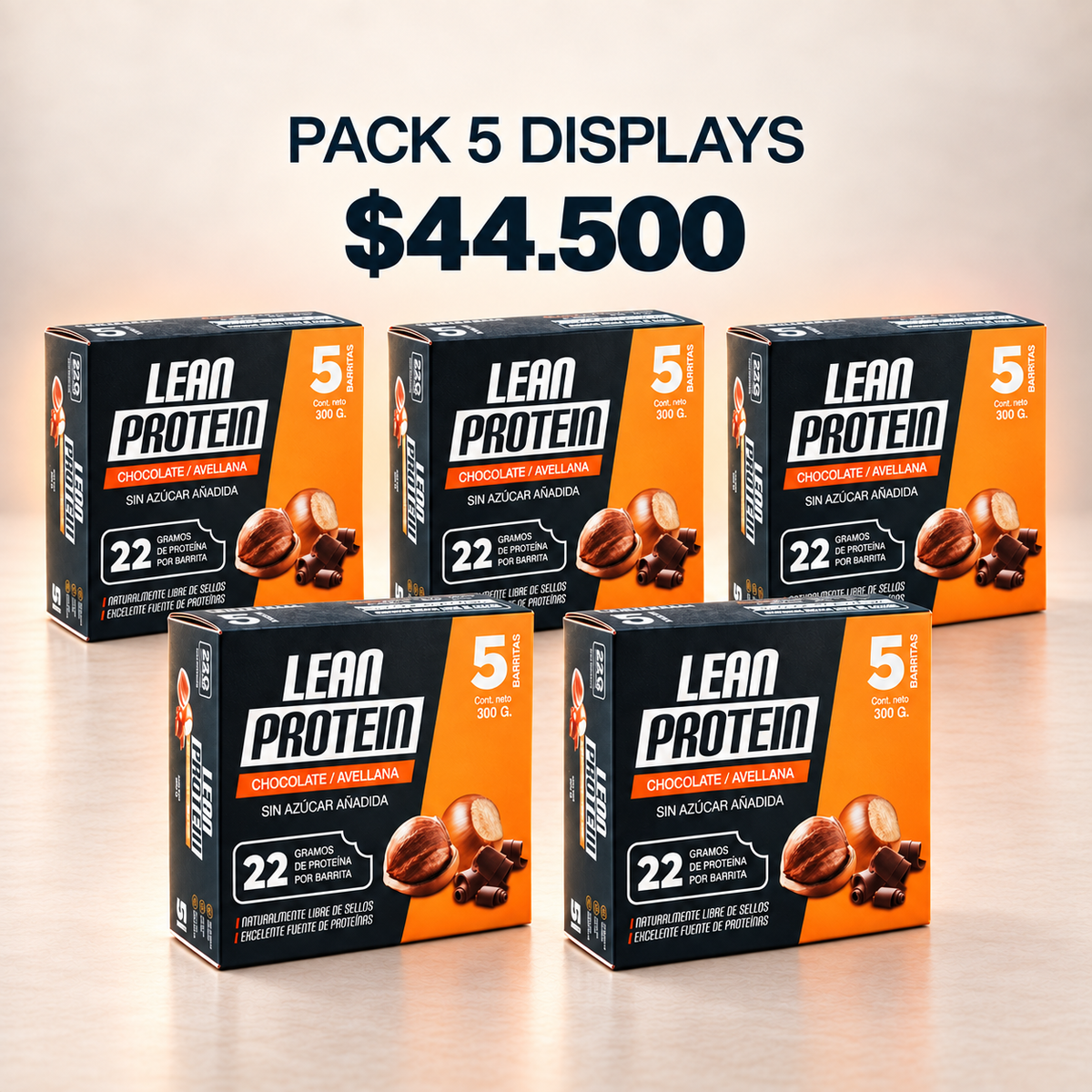 Pack de 5 displays Lean Protein Chocolate y Avellana